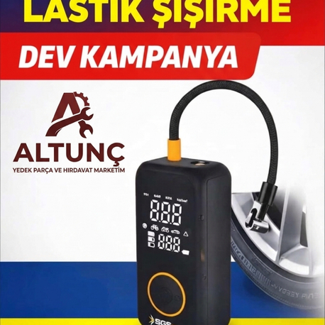 Şarjlı Araç Lastik Şişirme Pompası - Dijital Ekranlı & Portatif - SGS Plus