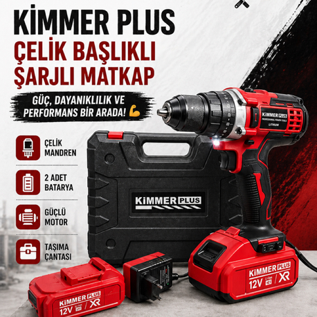 Kimmer Plus Çelik Başlıklı Şarjlı Matkap