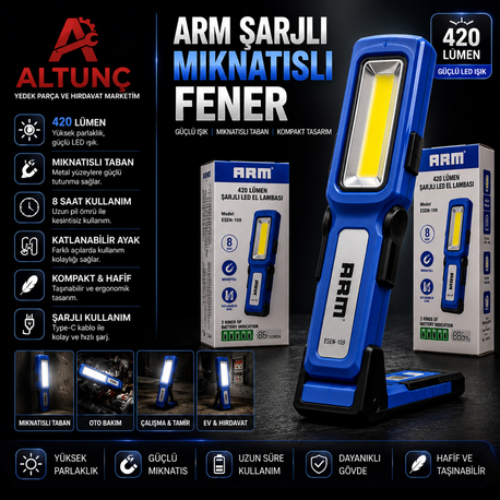 ARM Şarjlı Mıknatıslı Fener – 420 Lumen