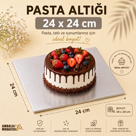 PASTA ALTLIĞI GÜMÜŞ 6 KİŞİLİK 100  ADET ( 24X24 CM )