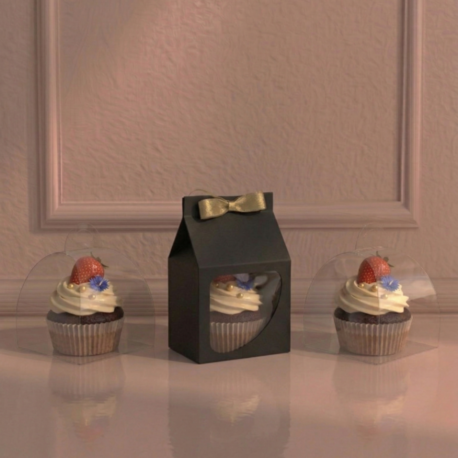 FRANSIZ PASTASI & CUPCAKE KUTUSU SİYAH ( 8X8X8+5,5 CM ) ( 10 ADET )