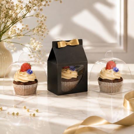 FRANSIZ PASTASI & CUPCAKE KUTUSU SİYAH ( 8X8X8+5,5 CM ) ( 10 ADET )