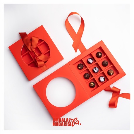 VİNTAGE NEW BOX WITH BAG 9 GÖZLÜ KIRMIZI  (18X18X2,5 CM) (10 ADET)