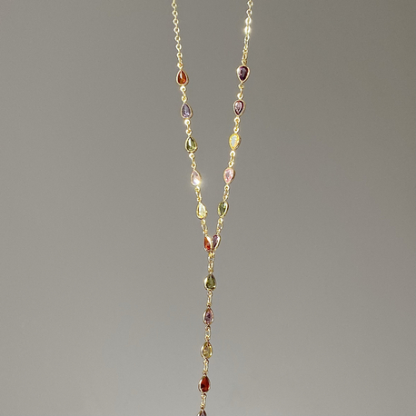 Zirkon Taşlı Gold Y Kolye