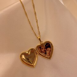 gold fotoğraflı kapaklı kalp kolye