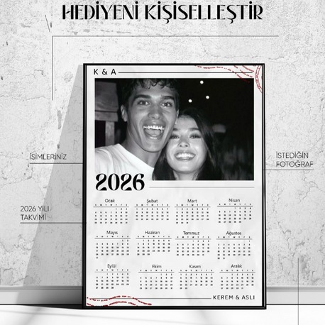 Kişiye Özel Fotoğraflı Takvim 2026 | İsimli Büyük Çerçeve | Yılbaşı Hediyesi