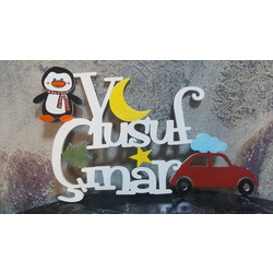 2 isimli ahşap gece lambası