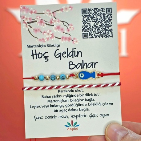 Mavi Balık Turkuaz Doğal Taşlı Şarkı Hediyeli Marteniçka Dilek Bileklik Seti