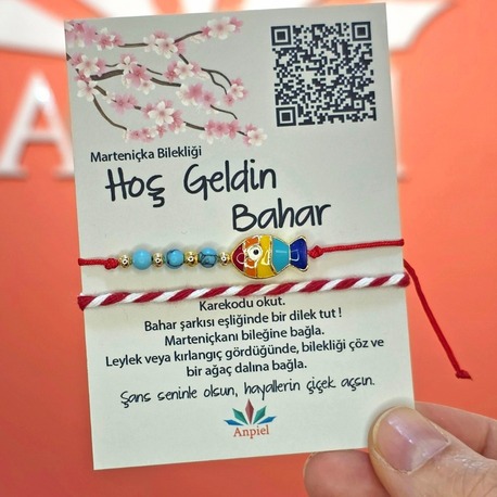 Renkli Balık Turkuaz Doğal Taşlı Şarkı Hediyeli Marteniçka Dilek Bileklik Seti