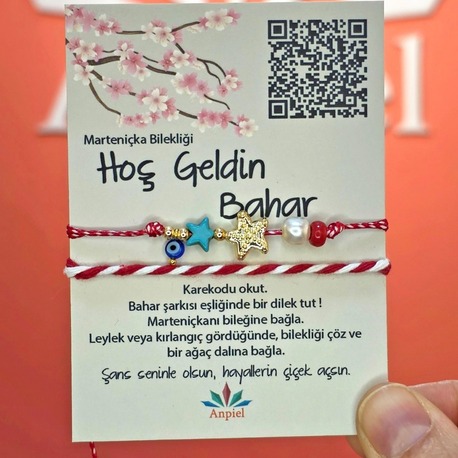Gold Yıldız Turkuaz Doğal Taşlı Şarkı Hediyeli Marteniçka Dilek Bileklik Seti