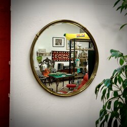 Mid Century Bizoteli Pirinç Duvar Aynası 
