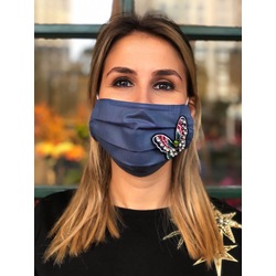 Lacivert Kelebek Aplikeli Yıkanabilir Maske 
