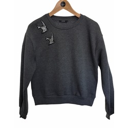 Gri Kuş Aplikeli Sweatshirt 