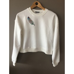 Ekru Kuş Aplikeli Crop 