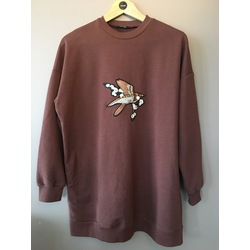 Uzun Rahat Kesim Kuş Aplikeli Sweatshirt 