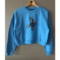 Mavi Kuşlu Sweatshirt Crop