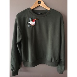 Kuş Aplikeli Düşük Omuz Sweatshirt