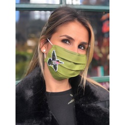 Yeşil Kuş Aplikeli Yıkanabilir Maske 