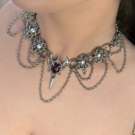 Ruby Talisman Chain İnci ve Yakut Detaylı El Örgüsü Zincir Kolye