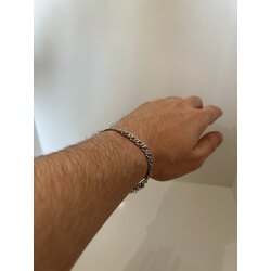 Unisex Kalın 6mm Sık Aralıklı Yassı Zincir Bileklik Gümüş Kaplama