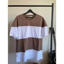 Kahverengi Beyaz Çizgili Oversize Tişört
