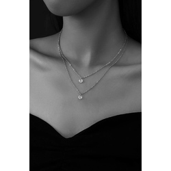 Zirkon Taşlı Katmanlı Kolye Silver