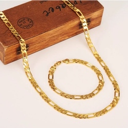 Unisex Şavin Figoro Kolye ve Bileklik Seti Gold