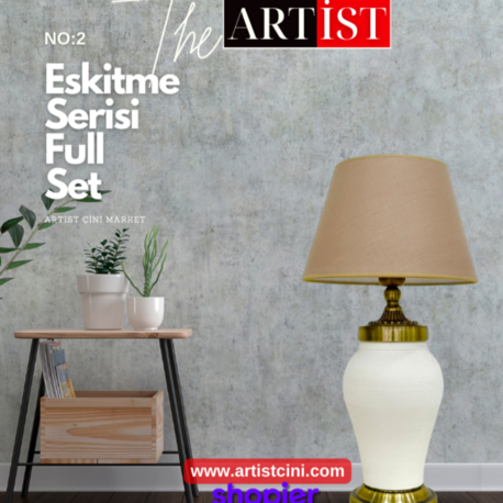Eskitme Metal Duy Set ve 30 cm Çini Abajur Ham Bisküvi - No:2