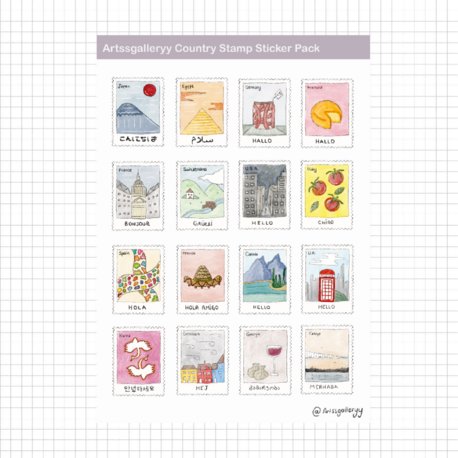 Country Stamp Sticker Pack 16 Adet