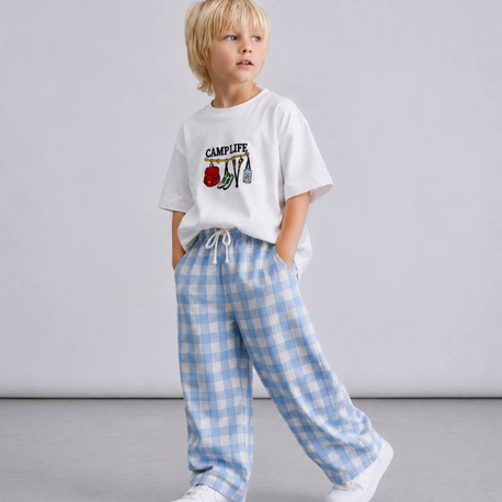 Oversize Mavi Kareli Takım