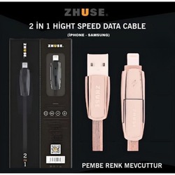 ZHUSE 2 si 1 Arada Yüksek Hızlı Data ve Şarj Kablosu