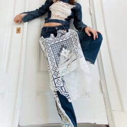 Hand Crochet denim Skirt 