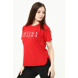 Bisiklet Yaka Kısa Kollu Baskılı Basıc T-shırt Kırmızı