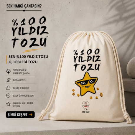 İpli Ham Bez Sırt Çantası - Yıldız Tozu
