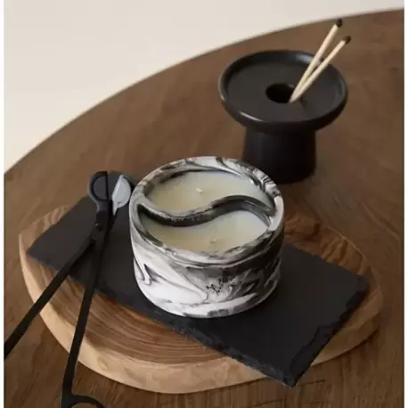 Siyah Beyaz Mermer Desenli Yin Yang Temalı El Yapımı Mum