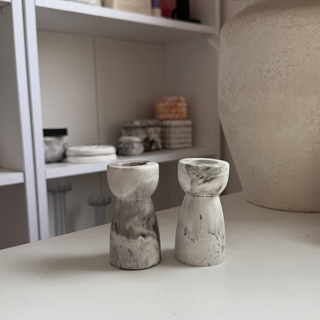Mermer desenli ikili şamdan set