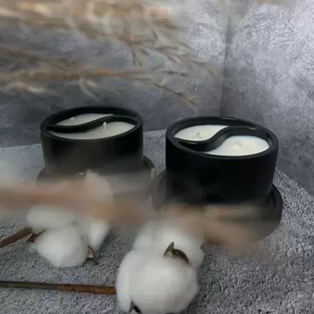 Yin & Yang Tasarımlı El Yapımı Siyah Seramik Mum & Dekoratif Obje