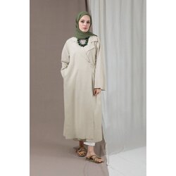 TAŞ  / NATUREL KETEN YANDAN BAĞLAMALI TRENÇKOT 