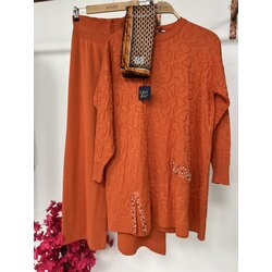 ORANJ / MERSERİZE TAŞ DETAYLI TAKIM 