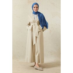 TAŞ / NATUREL KETEN KİMONO ETEKLİ TAKIM