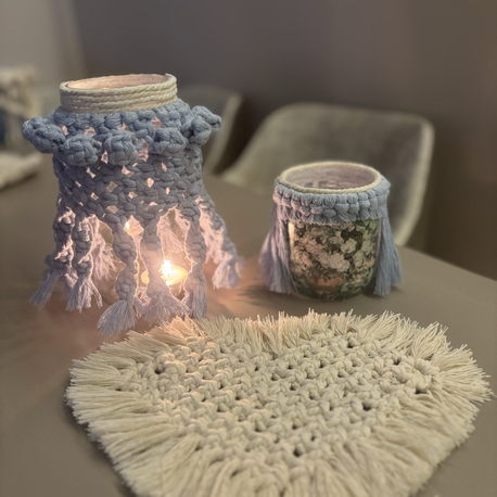 El Yapımı Makrome & Dekupaj Bohem Mumluk Seti | Cozy Ev Dekoru 