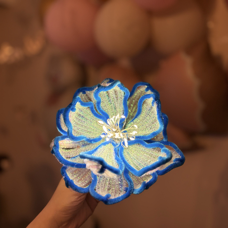 Mavi Simli Handmade Şönil Led Lamba