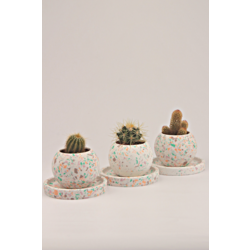 Terrazo Yuvarlak Beton 3'Lü Tabaklı Saksı Set-Sukulent,Kaktüs Saksısı (Çiçeksiz)-(Set-9)