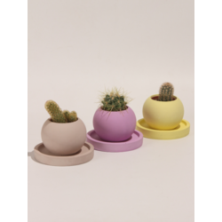Renkli Dekoratif Yuvarlak Beton 3'Lü Tabaklı Saksı Set-Sukulent,Kaktüs Saksısı (Çiçeksiz) - (Set-3)