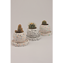Terrazo Yuvarlak Beton 3'Lü Tabaklı Saksı Set-Sukulent,Kaktüs Saksısı (Çiçeksiz)-(Set-10)
