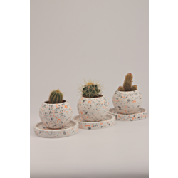 Terrazo Yuvarlak Beton 3'Lü Tabaklı Saksı Set-Sukulent,Kaktüs Saksısı (Çiçeksiz)-(Set-8)