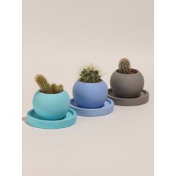 Renkli Dekoratif Yuvarlak Beton 3'Lü Tabaklı Saksı Set-Sukulent,Kaktüs Saksısı (Çiçeksiz) - (Set-2)