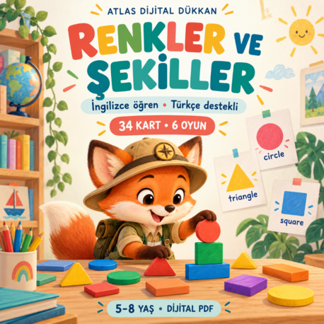 İngilizce Renkler ve Şekiller – 34 Kart ve 6 Oyun | Türkçe Destekli PDF
