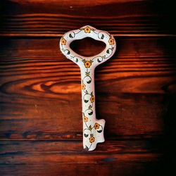 El Yapımı Çini Dilek Anahtarı (Motif: Turuncu Çiçekler)