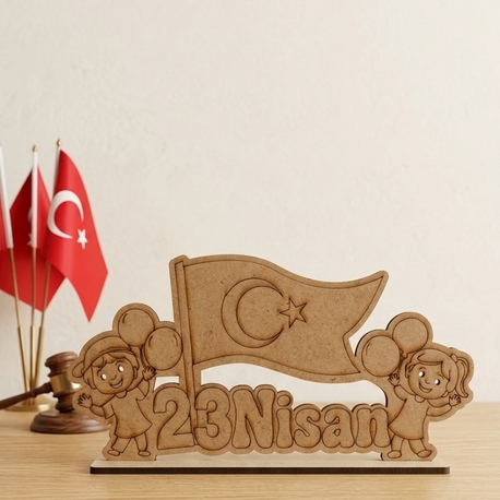 23 Nisan temalı ahşap boyama objesi